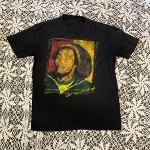 Bob Marley Get Up Stand Up Graphic T-Shirt Black Reggae Music Mens Large